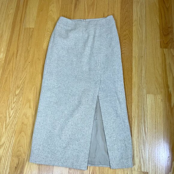 Ann Taylor Skirt Maxi Silk Wool Tan Herringbone Tweed Beige Vintage (6) - Picture 5 of 9
